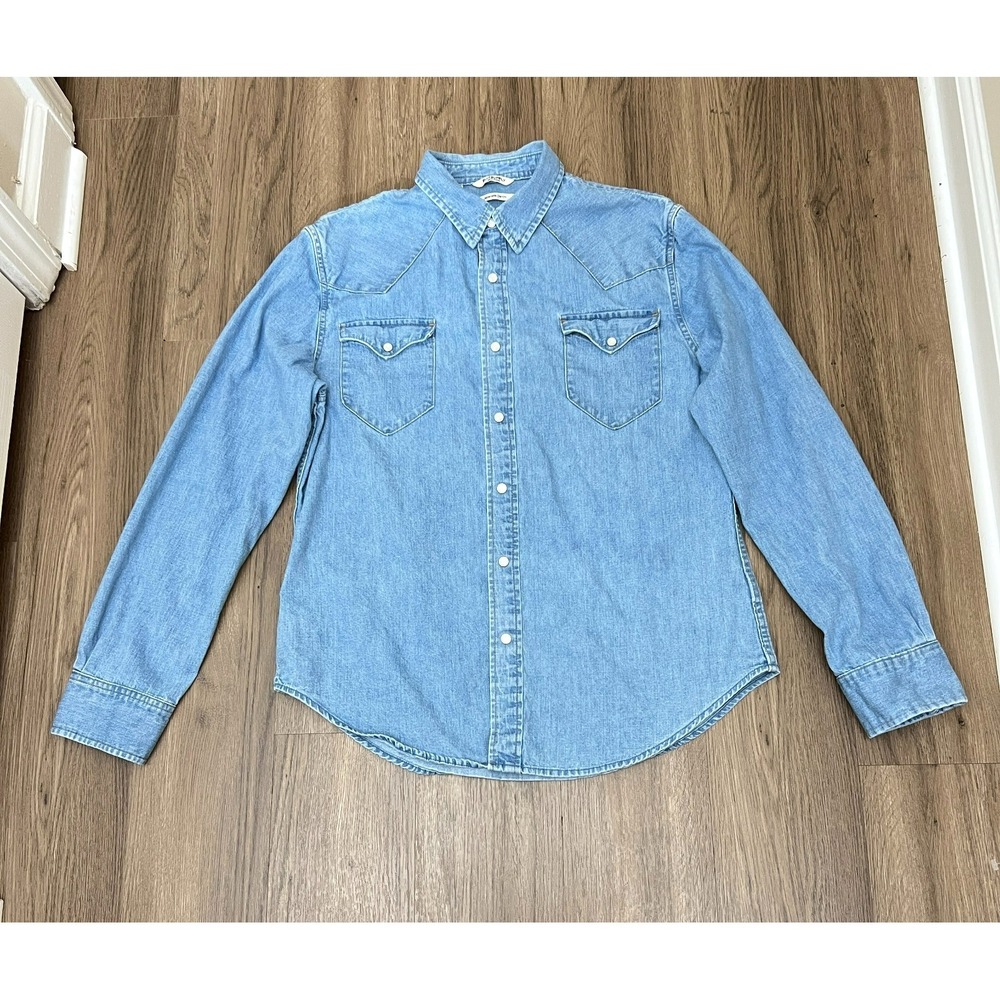 Suitsupply Japanese Denim Pearl Snap Western Shirt Light Wash Large